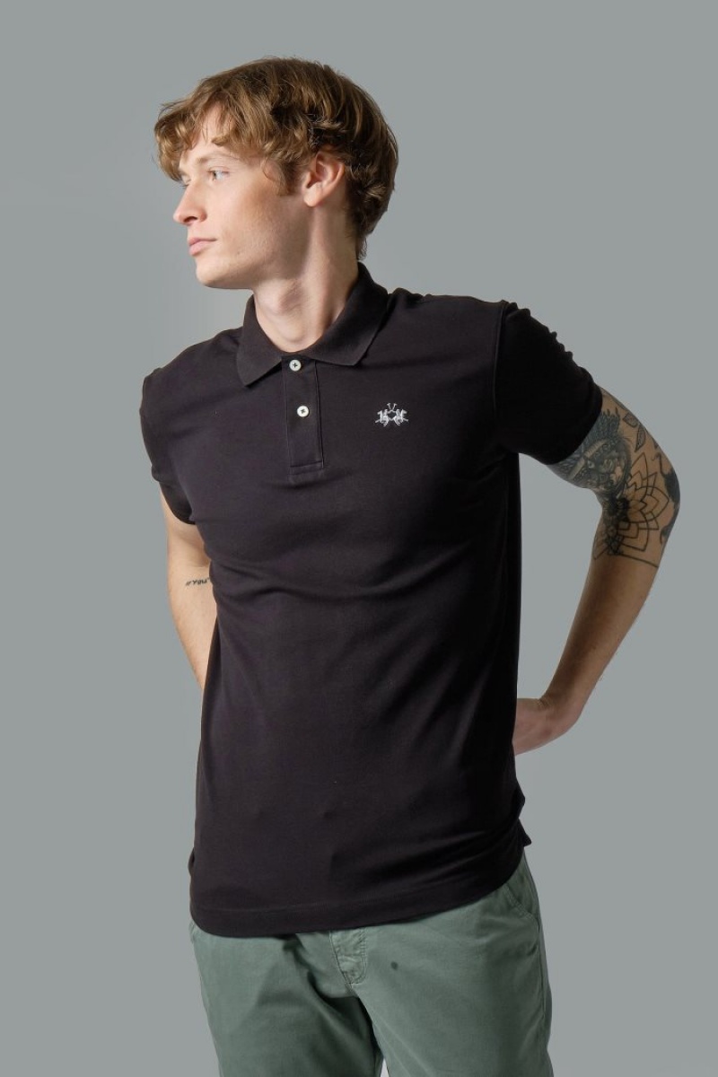 Black La Martina Slim-fit Stretch Piqué Men Polo Shirt USA | EFE-9734