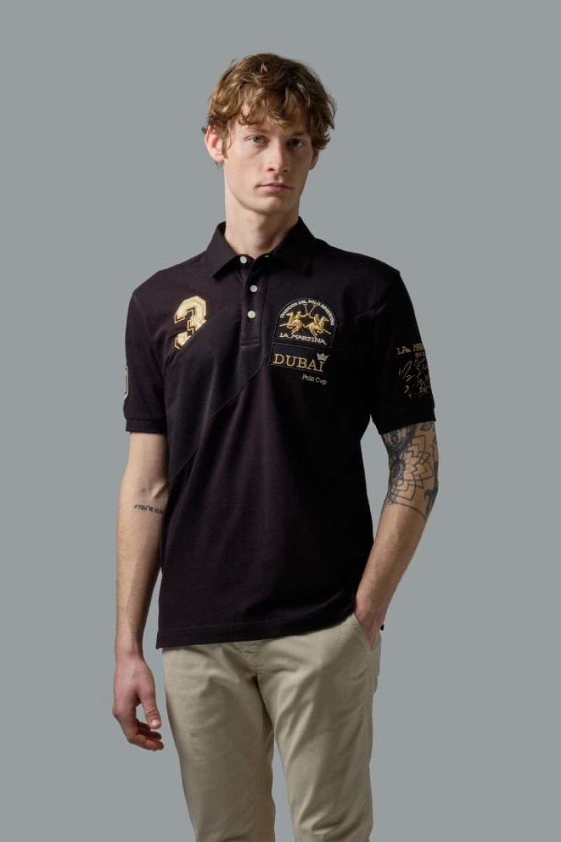 Black La Martina Stretch Piqué Men Polo Shirt USA | YTF-7515