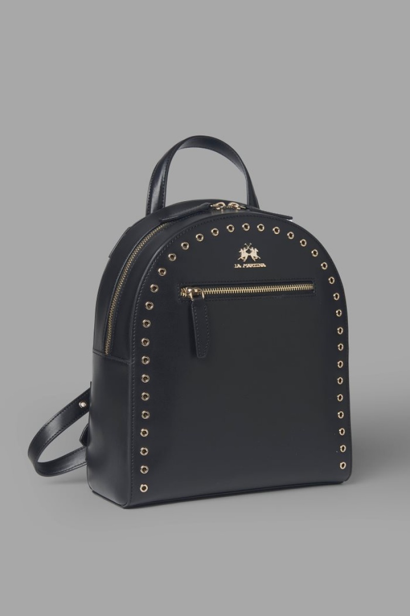 Black La Martina Stud-embellished Leather Women Backpacks USA | AHP-2962