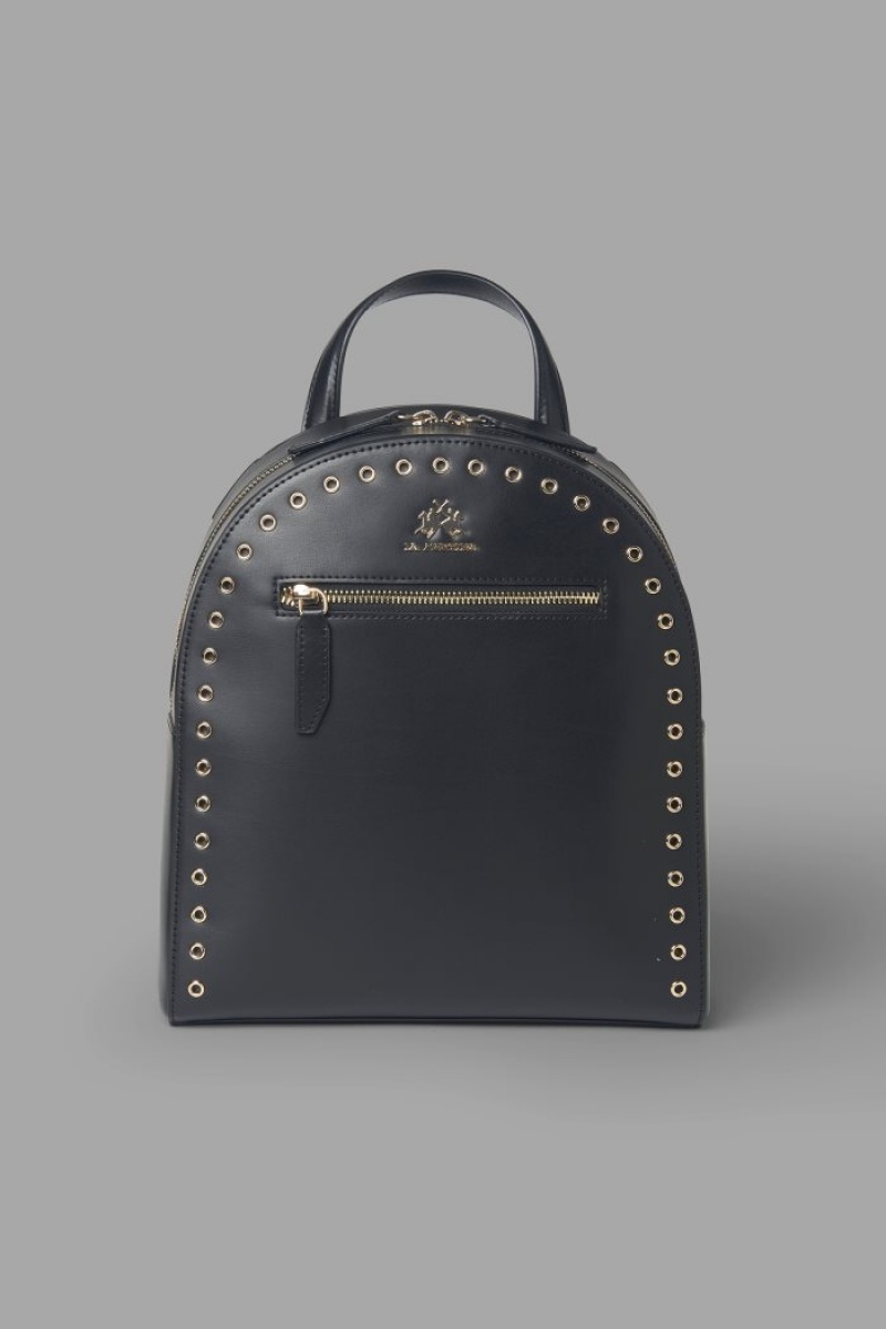 Black La Martina Stud-embellished Leather Women Backpacks USA | AHP-2962