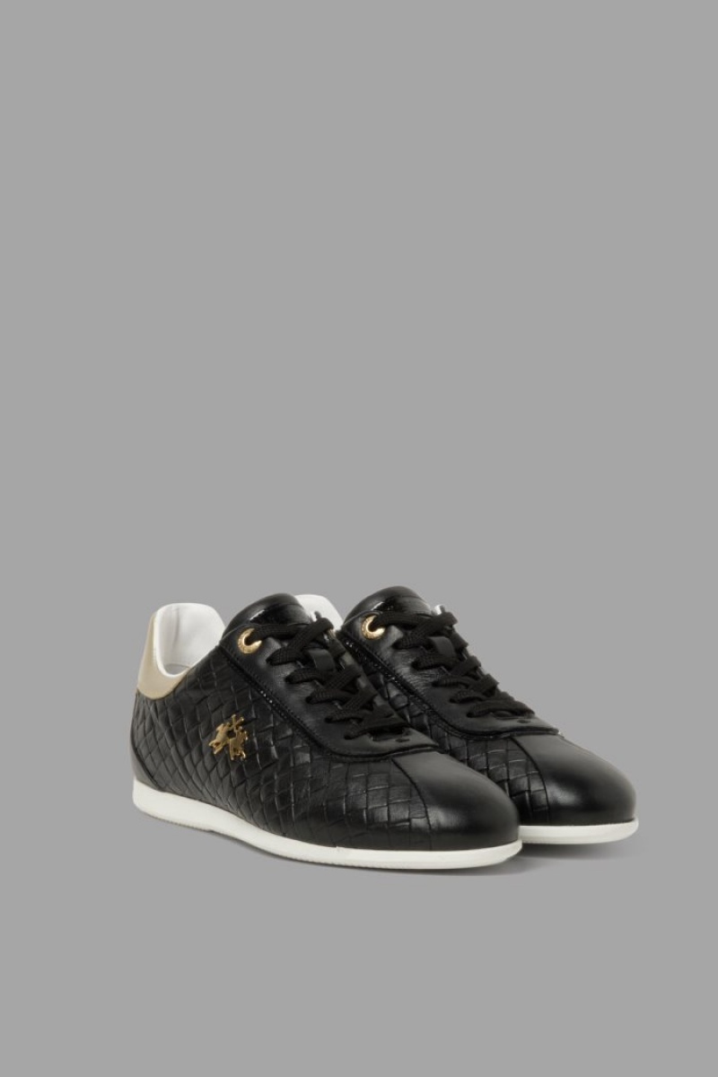 Black La Martina Woven Leather Women Sneakers USA | AVI-9522