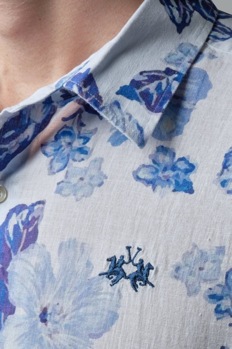 Blue Flower La Martina Regular-fit Linen-blend Men Shirts USA | ABN-4271