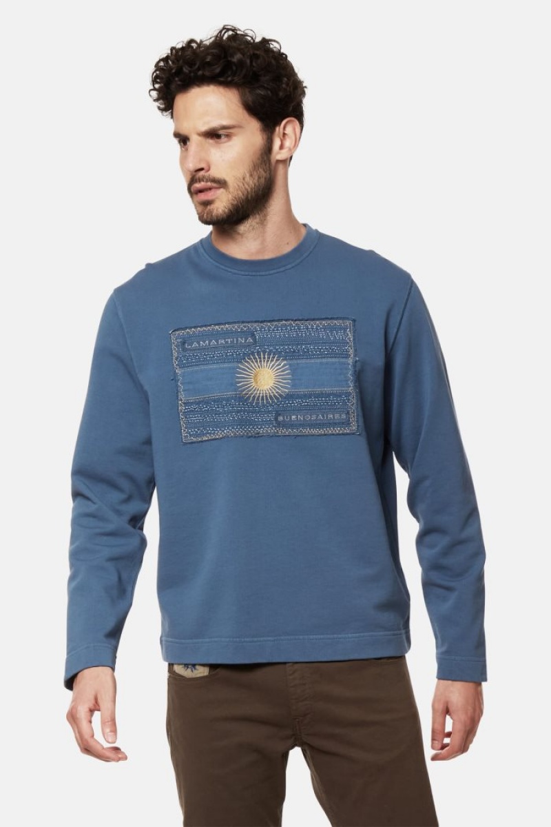 Blue La Martina Regular-fit Brushed Cotton Men Sweatshirt USA | IIM-3575