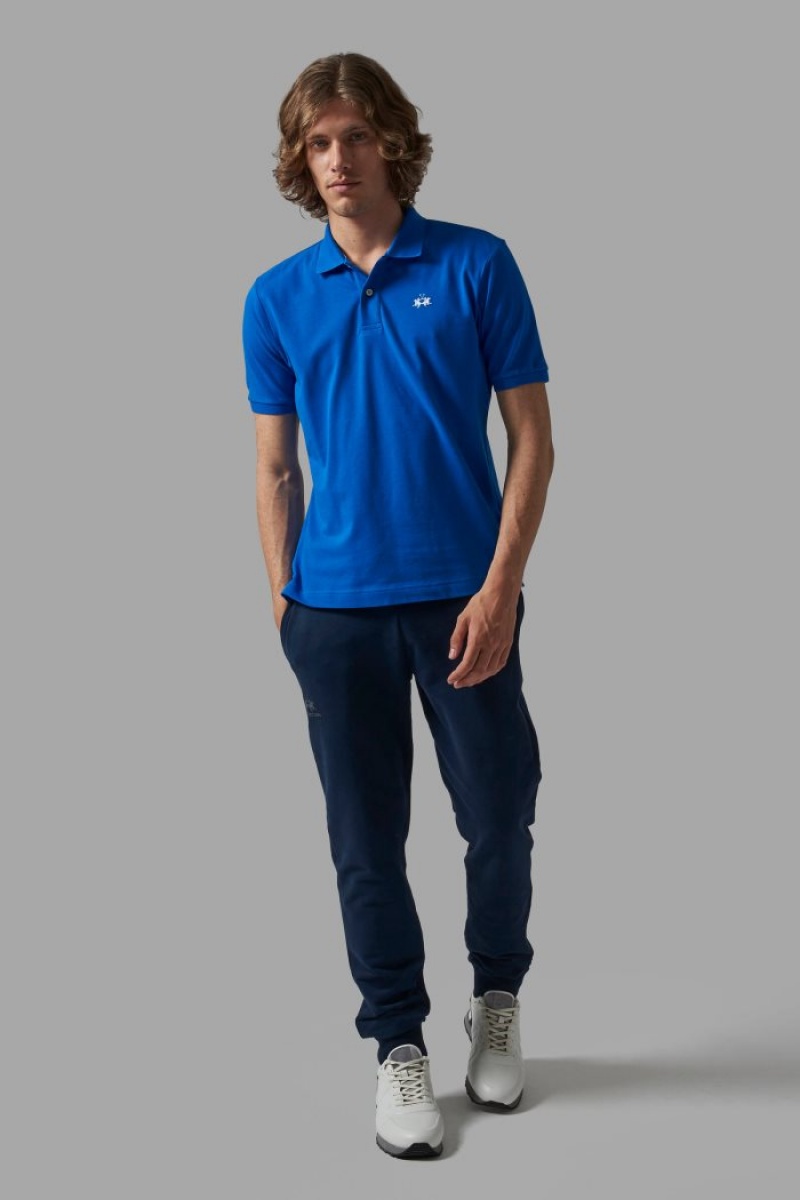 Blue La Martina Regular-fit Classic Piqué Men Polo Shirt USA | XVA-0905