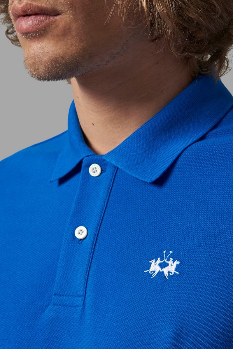 Blue La Martina Regular-fit Classic Piqué Men Polo Shirt USA | XVA-0905