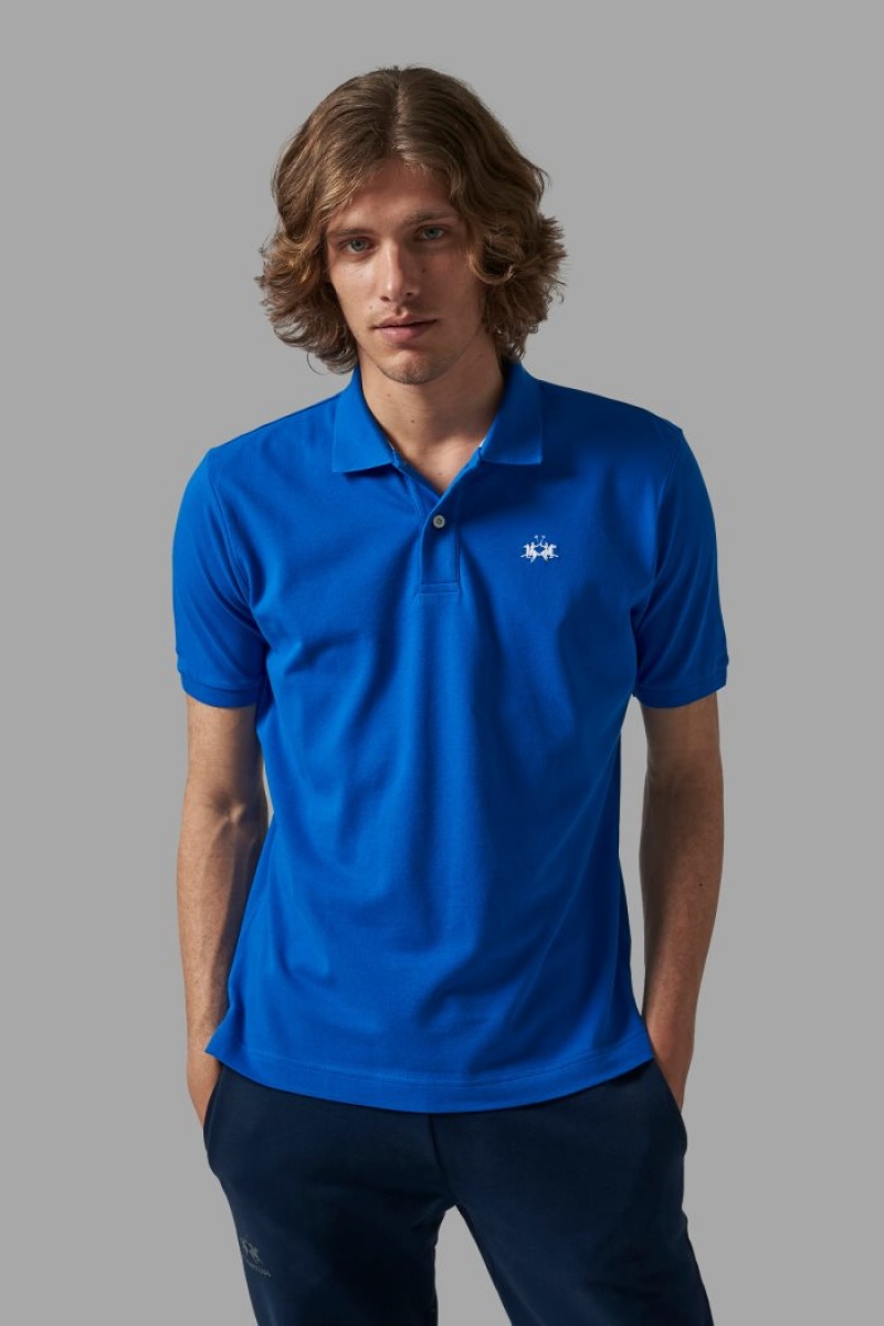 Blue La Martina Regular-fit Classic Piqué Men Polo Shirt USA | XVA-0905