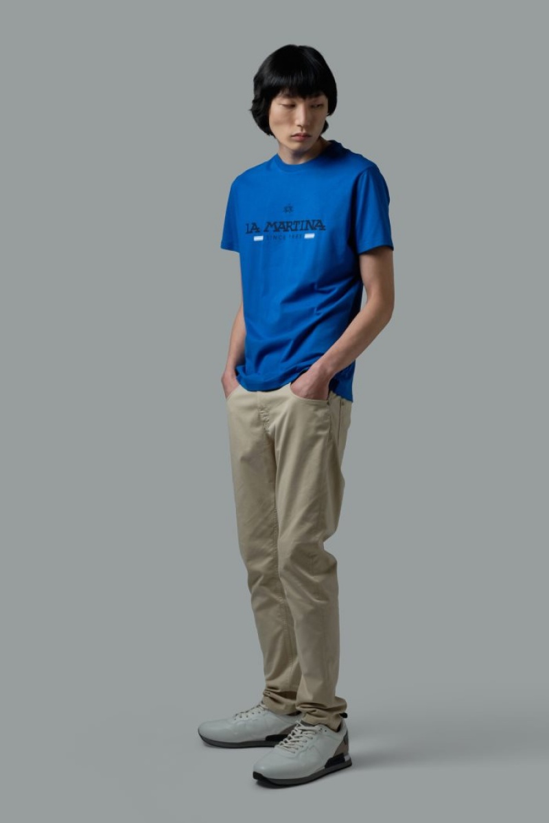 Blue La Martina Regular-fit Cotton Men T Shirts USA | SNM-7271