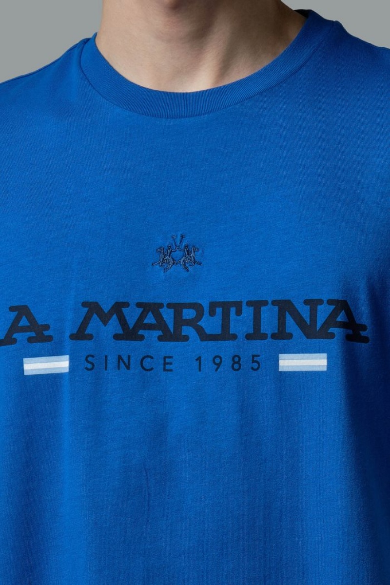 Blue La Martina Regular-fit Cotton Men T Shirts USA | SNM-7271