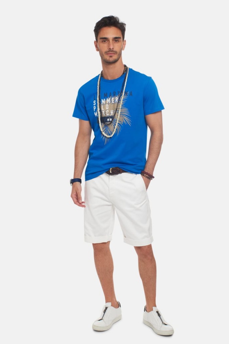 Blue La Martina Regular-fit Cotton Men T Shirts USA | SMB-9324