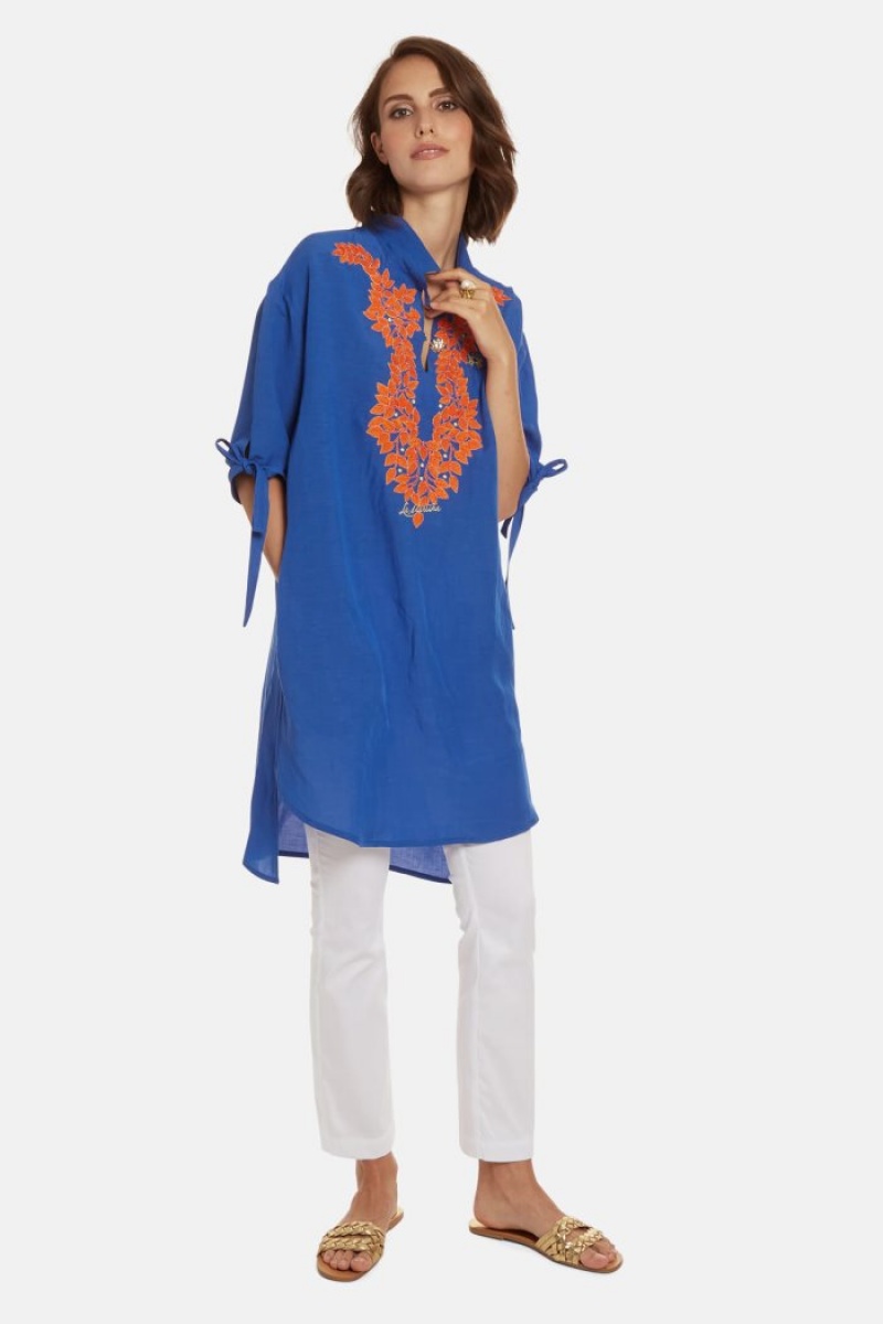 Blue La Martina Regular-fit Linen-blend Women Kaftan USA | TYO-5690