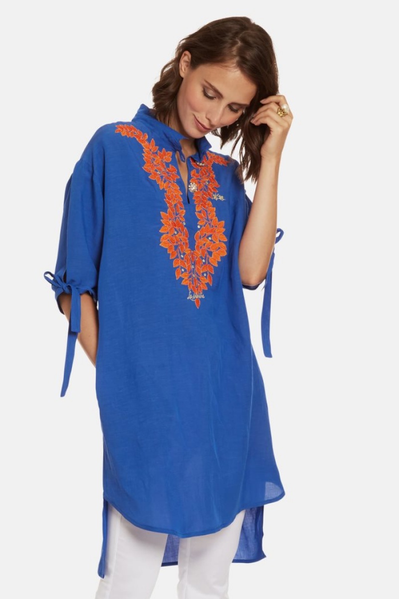 Blue La Martina Regular-fit Linen-blend Women Kaftan USA | TYO-5690