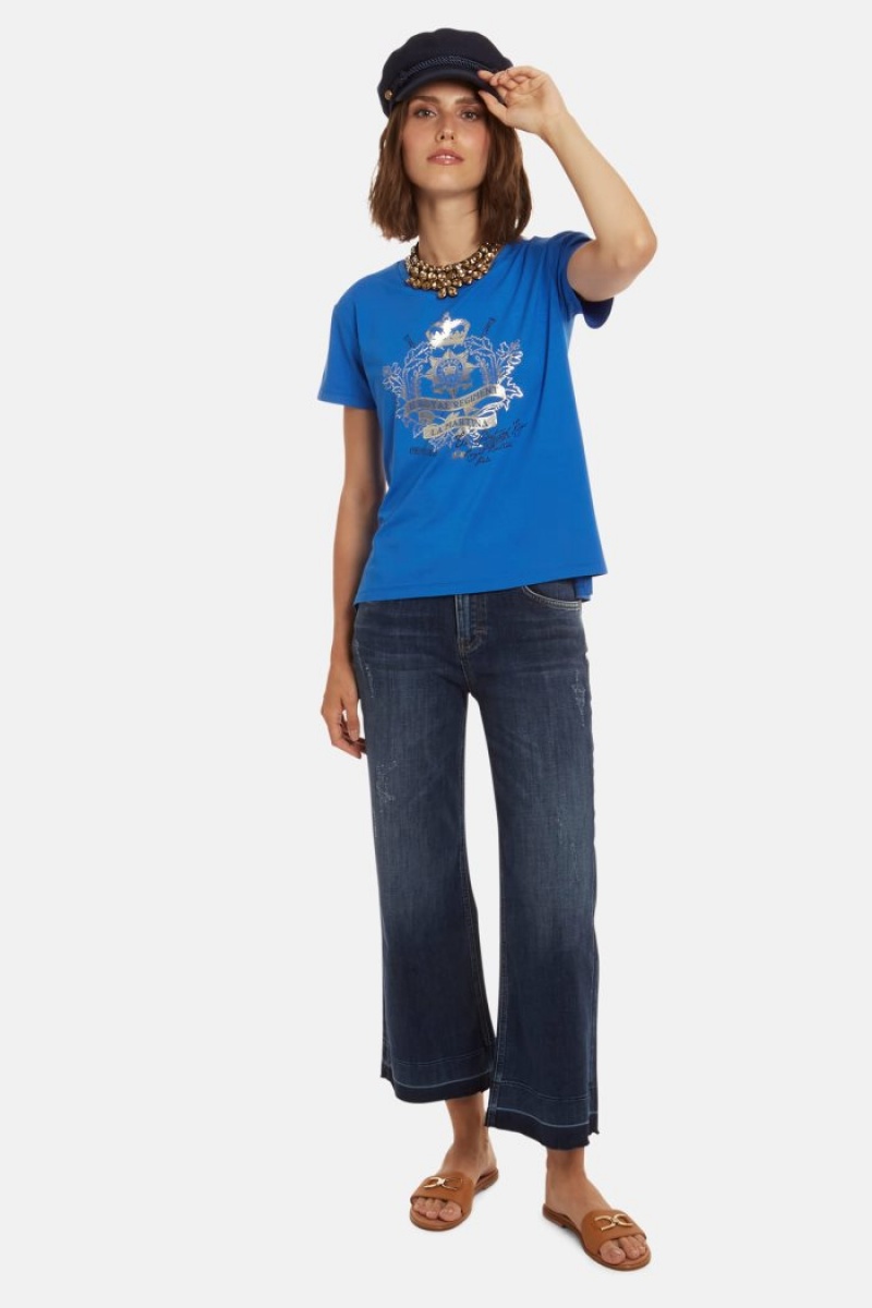 Blue La Martina Regular-fit Stretch Viscose Women T Shirts USA | CVZ-6147