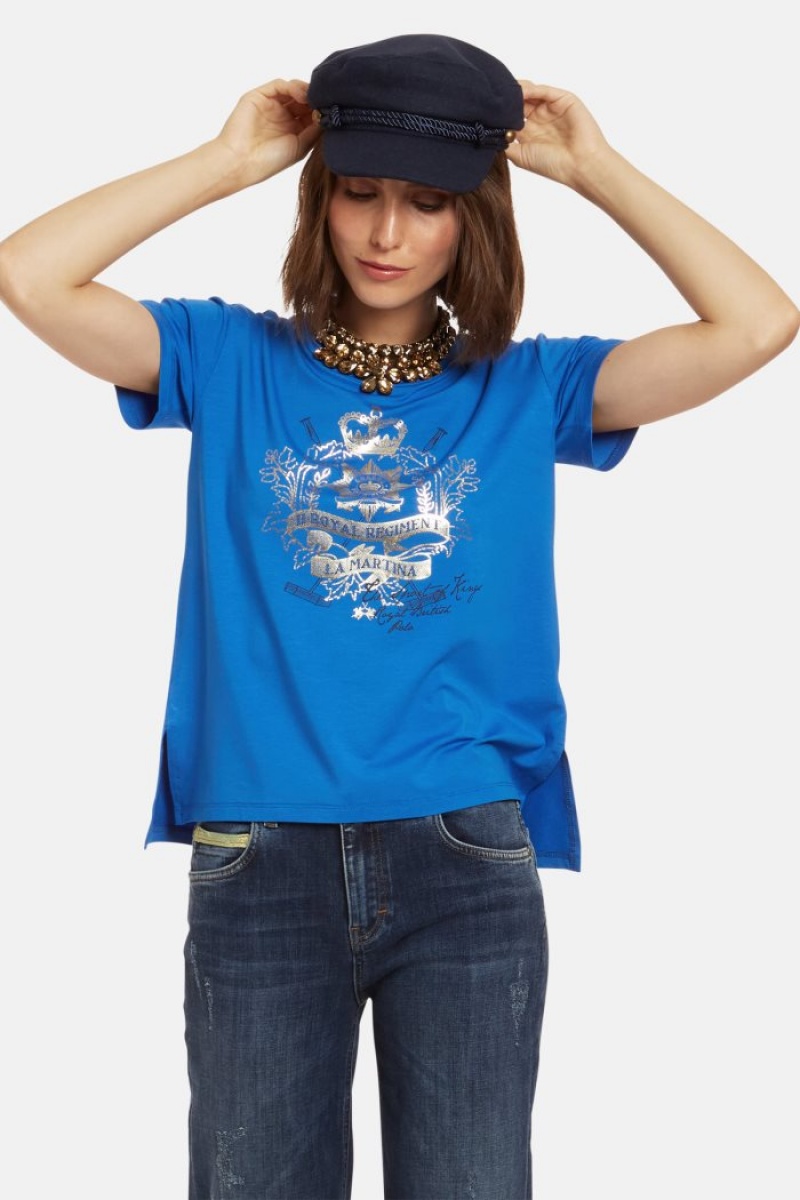 Blue La Martina Regular-fit Stretch Viscose Women T Shirts USA | CVZ-6147