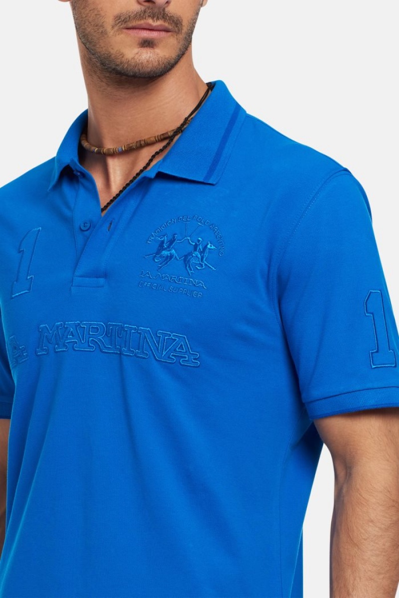 Blue La Martina Short-sleeved Regular Fit Men Polo Shirt USA | HTD-0674