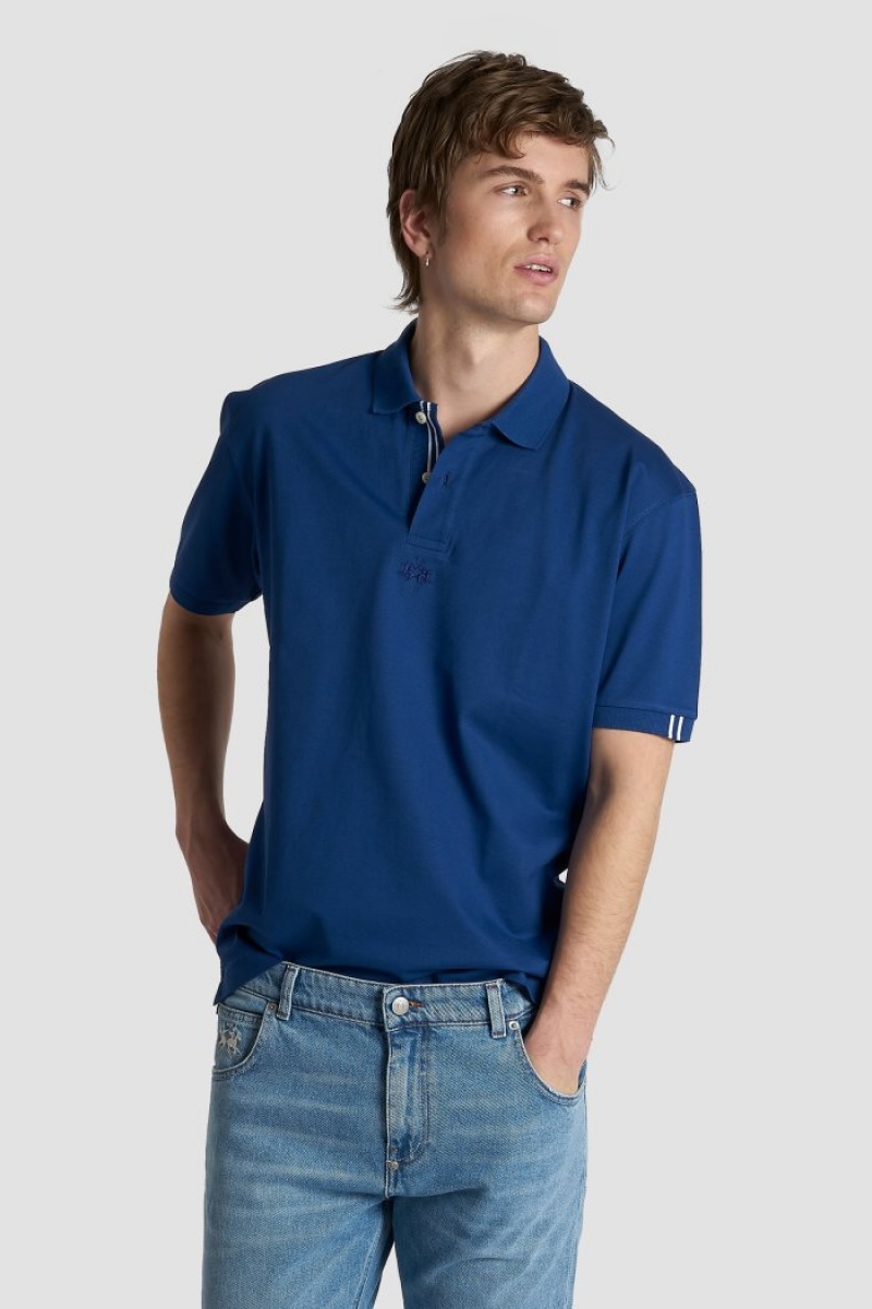 Blue La Martina Short-sleeved Regular Fit Men Polo Shirt USA | SUM-9268