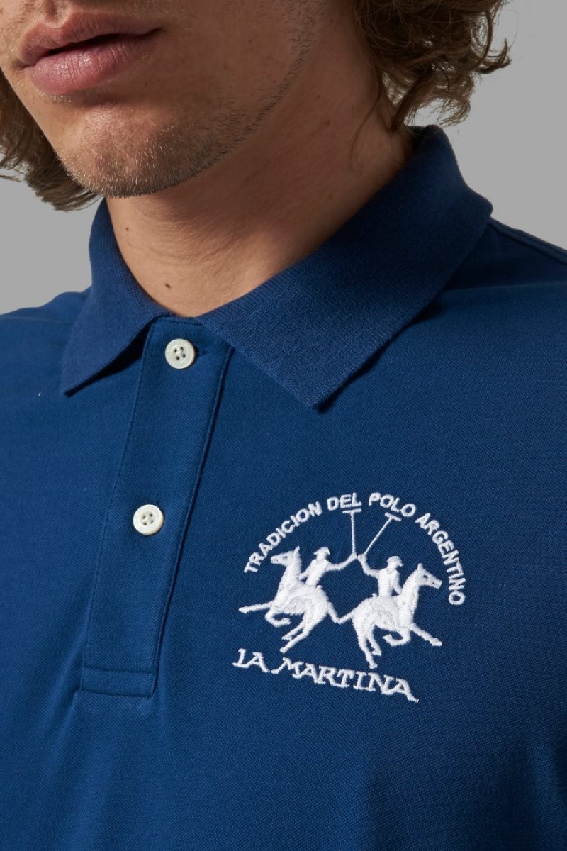 Blue La Martina Short-sleeved Regular Fit Men Polo Shirt USA | OVC-1979