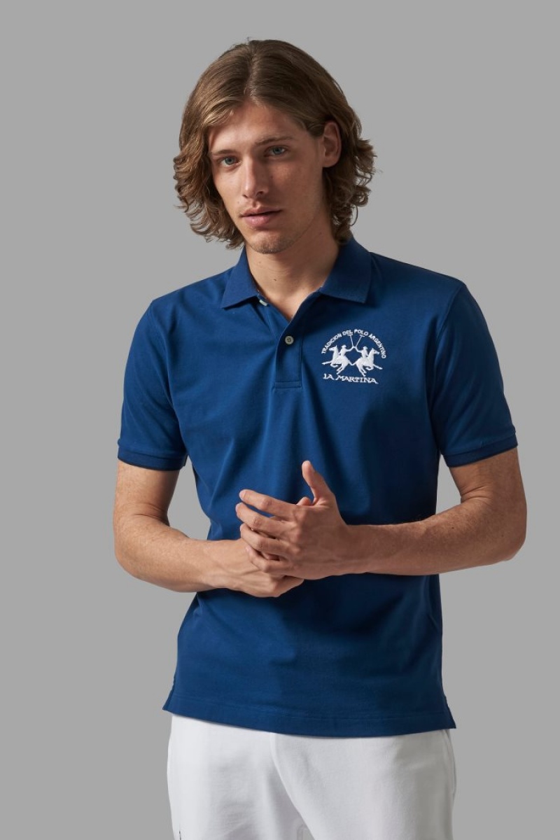 Blue La Martina Short-sleeved Regular Fit Men Polo Shirt USA | OVC-1979