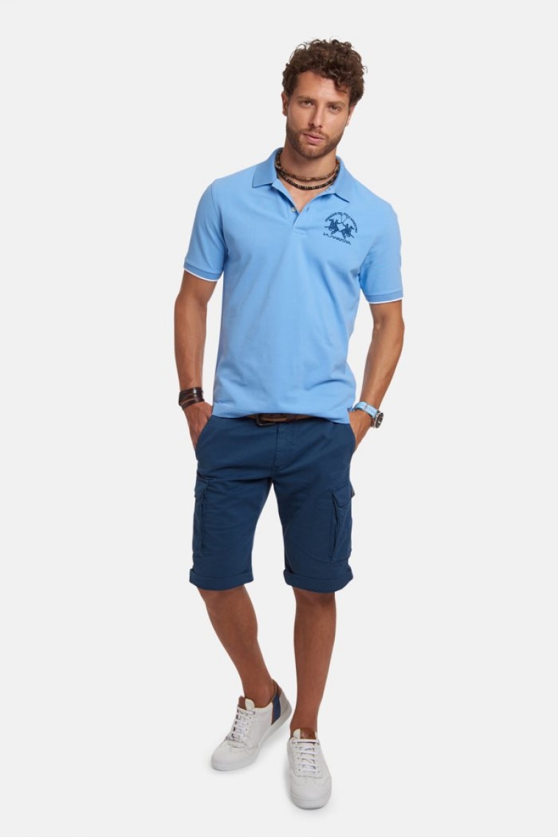 Blue La Martina Short-sleeved Regular Fit Men Polo Shirt USA | JXI-5021