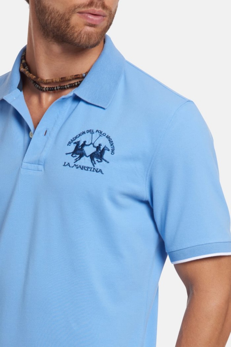 Blue La Martina Short-sleeved Regular Fit Men Polo Shirt USA | JXI-5021