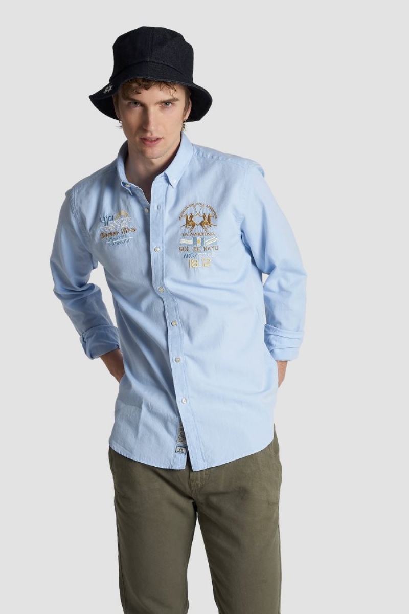 Blue La Martina Slim-fit 100% Cotton Men Shirts USA | BTC-9175