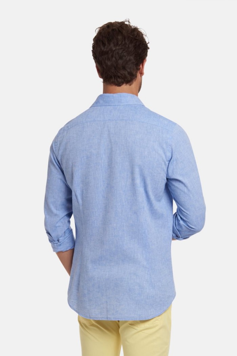 Blue La Martina Slim-fit Linen-blend Men Shirts USA | KSI-0814