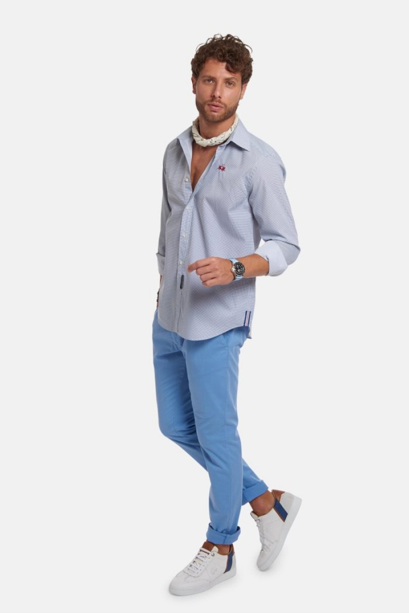 Blue La Martina Slim-fit Stretch Cotton Men Trousers USA | HVV-5453