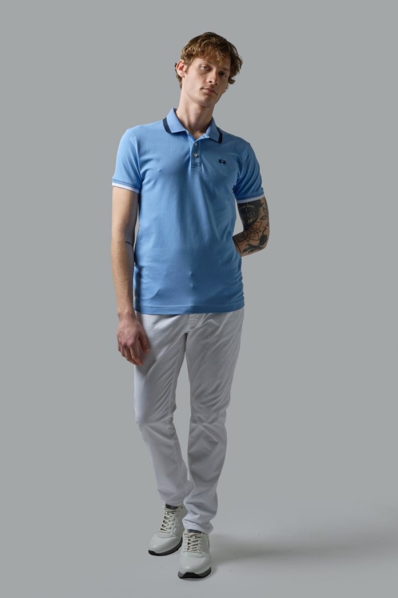 Blue La Martina Slim-fit Stretch Piqué Men Polo Shirt USA | CER-7445