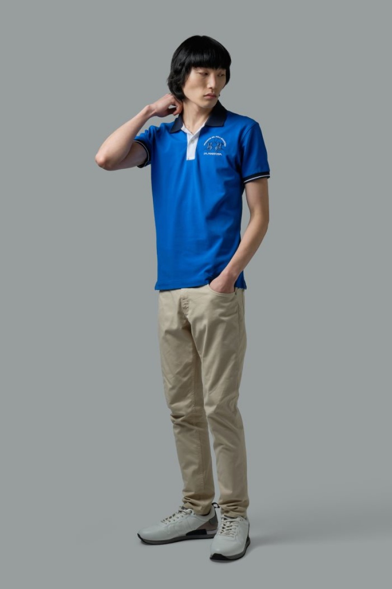 Blue La Martina Slim-fit Stretch Piqué Men Polo Shirt USA | YEP-5746