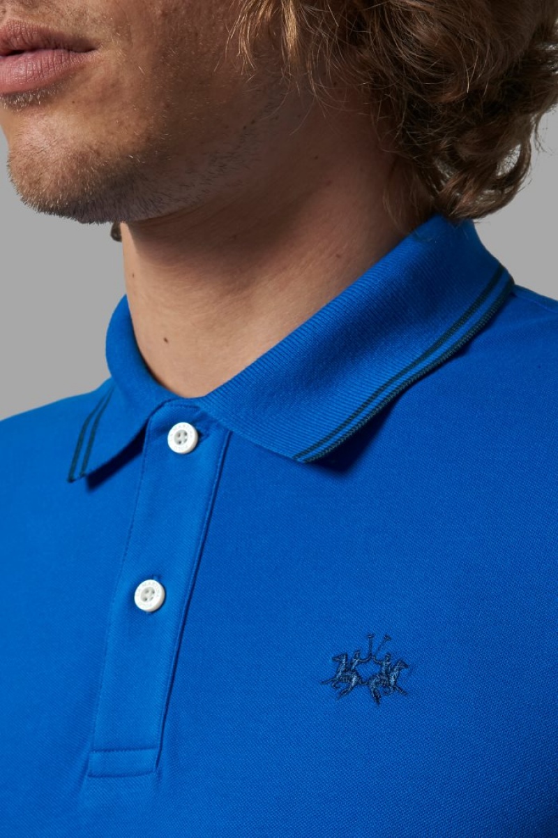 Blue La Martina Slim-fit Stretch Piqué Men Polo Shirt USA | EJQ-3502