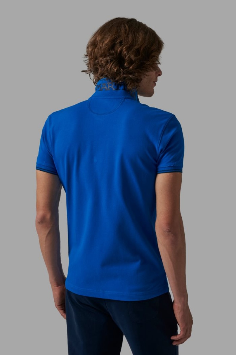 Blue La Martina Slim-fit Stretch Piqué Men Polo Shirt USA | EJQ-3502