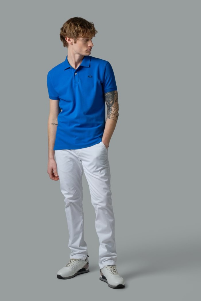 Blue La Martina Slim-fit Stretch Piqué Men Polo Shirt USA | ZLG-3435