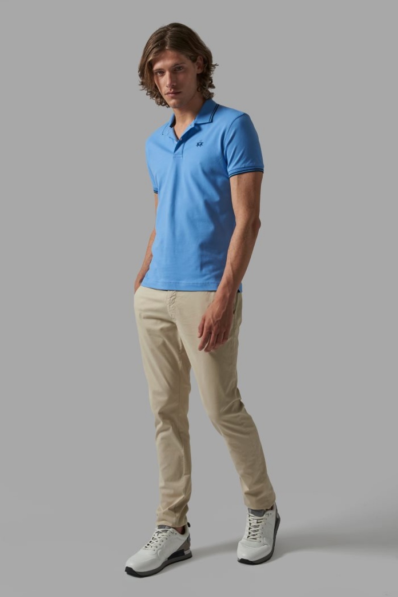 Blue La Martina Slim-fit Stretch Piqué Men Polo Shirt USA | GKE-8549