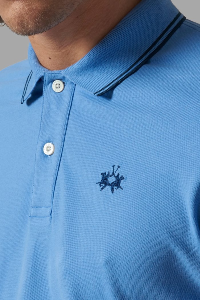 Blue La Martina Slim-fit Stretch Piqué Men Polo Shirt USA | GKE-8549