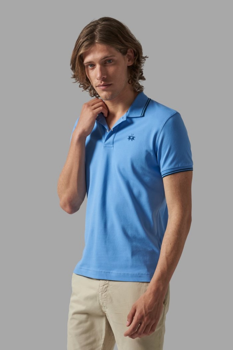 Blue La Martina Slim-fit Stretch Piqué Men Polo Shirt USA | GKE-8549