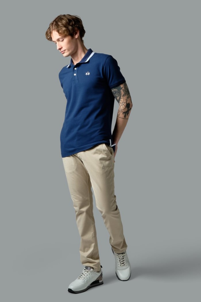 Blue La Martina Slim-fit Stretch Piqué Men Polo Shirt USA | ONR-3017