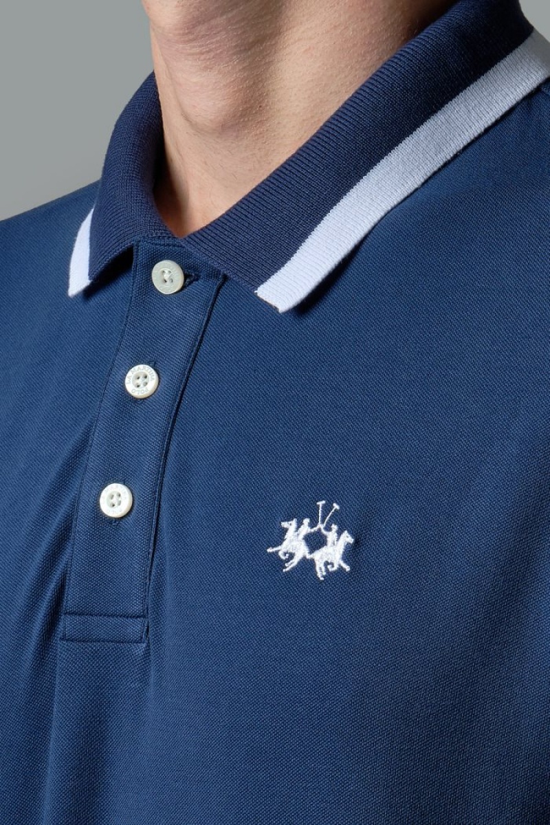 Blue La Martina Slim-fit Stretch Piqué Men Polo Shirt USA | ONR-3017