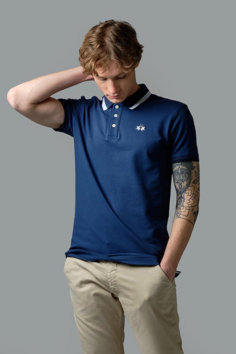 Blue La Martina Slim-fit Stretch Piqué Men Polo Shirt USA | ONR-3017