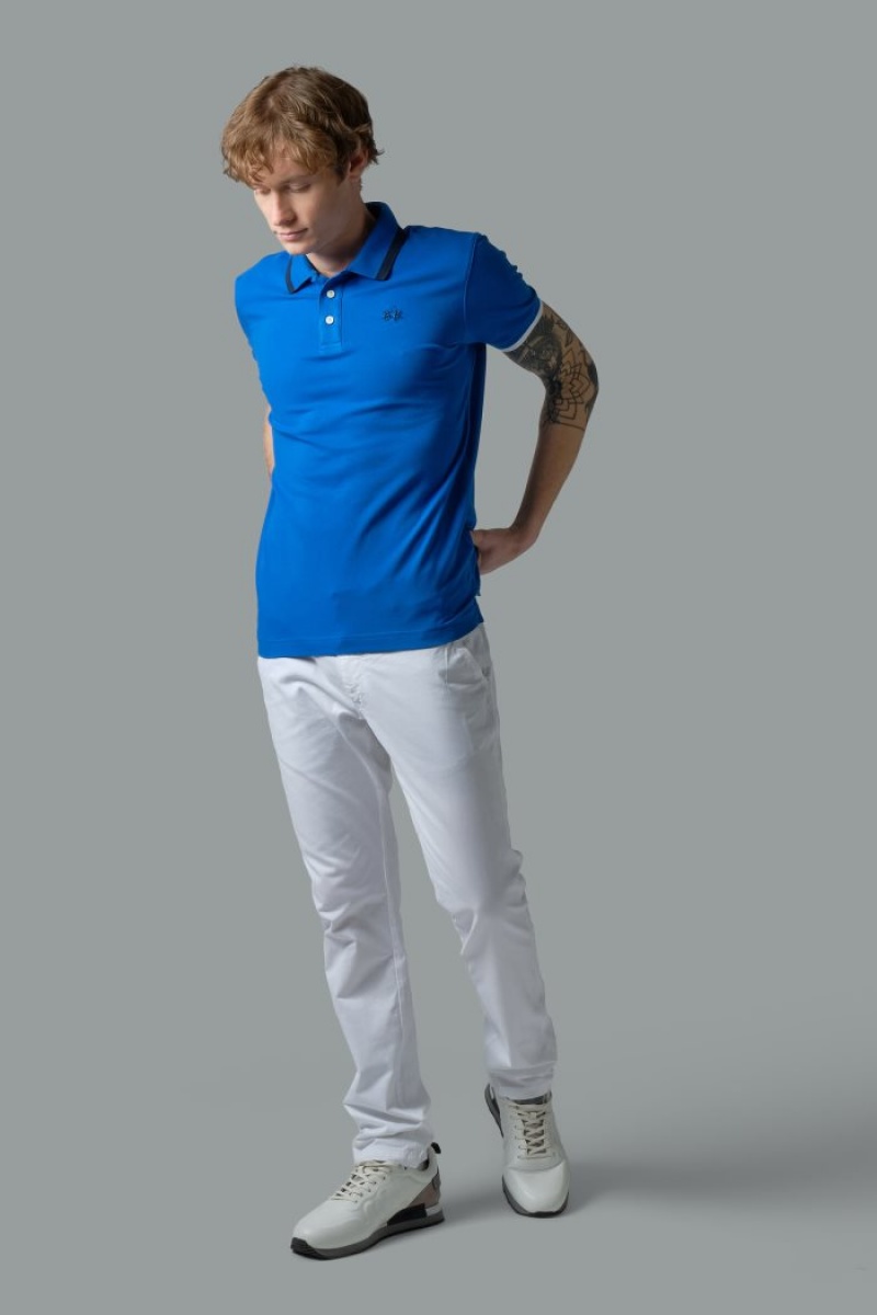 Blue La Martina Slim-fit Stretch Piqué Men Polo Shirt USA | QBL-4920