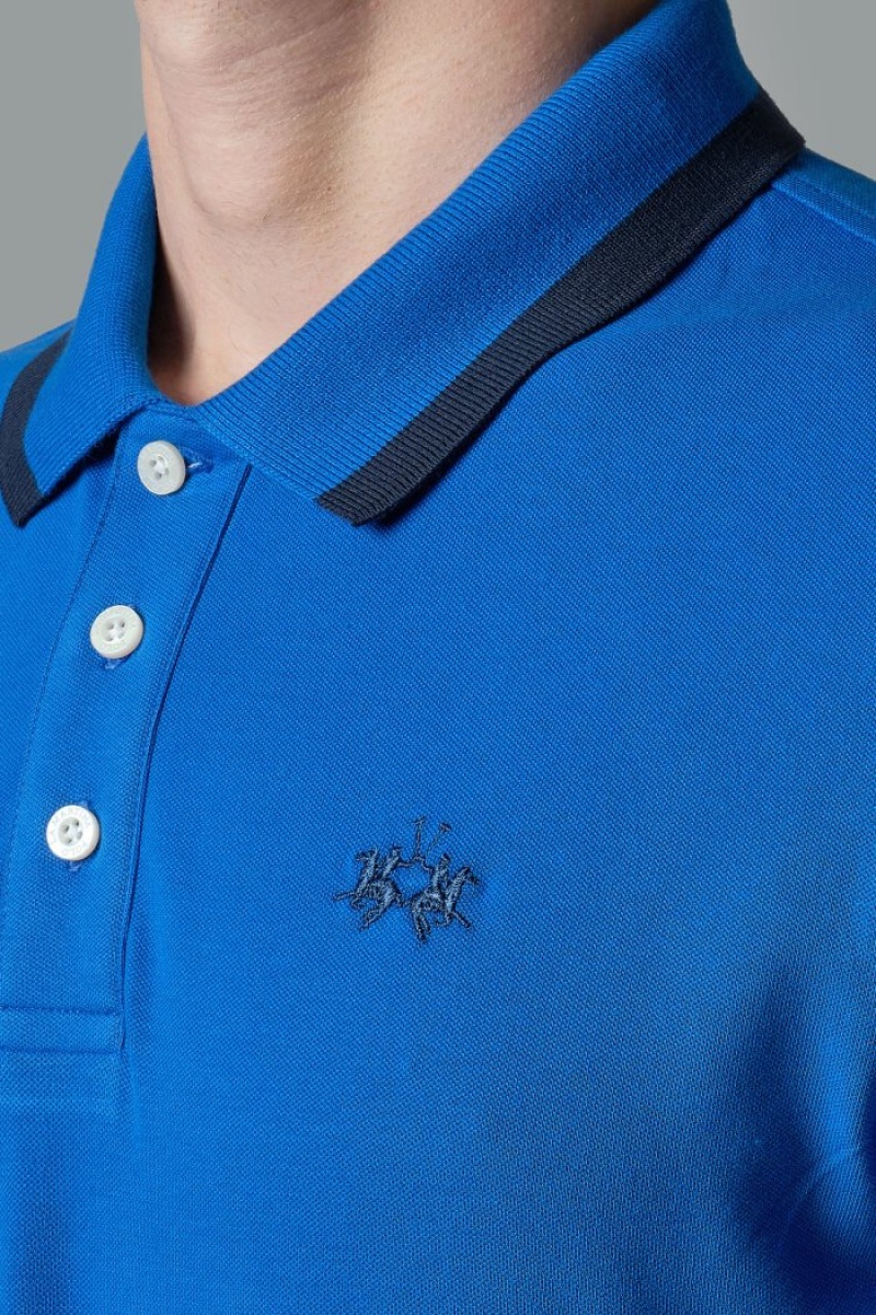 Blue La Martina Slim-fit Stretch Piqué Men Polo Shirt USA | QBL-4920