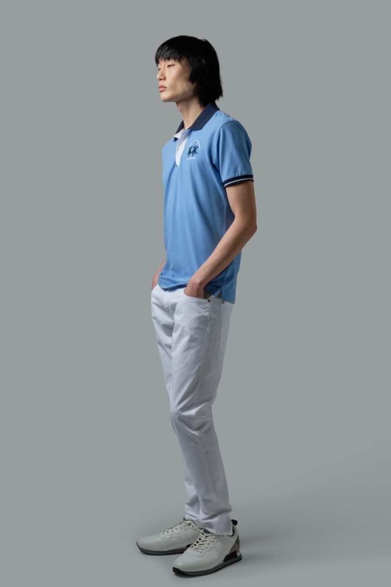 Blue La Martina Slim-fit Stretch Piqué Men Polo Shirt USA | IWO-9106