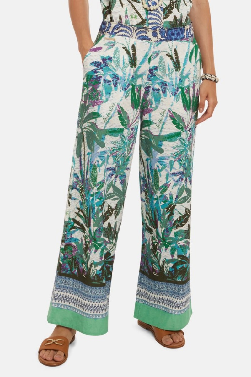 Blue / Green La Martina Regular-fit Linen-blend Women Trousers USA | WXX-6979