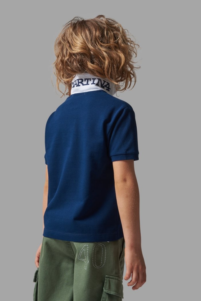 Blue / White La Martina Classic Cotton Kids Polo Shirt USA | NZH-8064