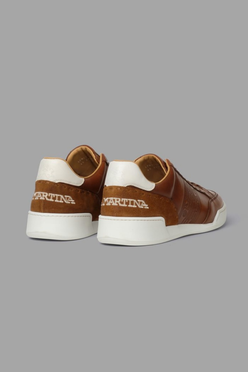 Brown La Martina Leather With A White Crepe Sole Men Sneakers USA | AWV-9711