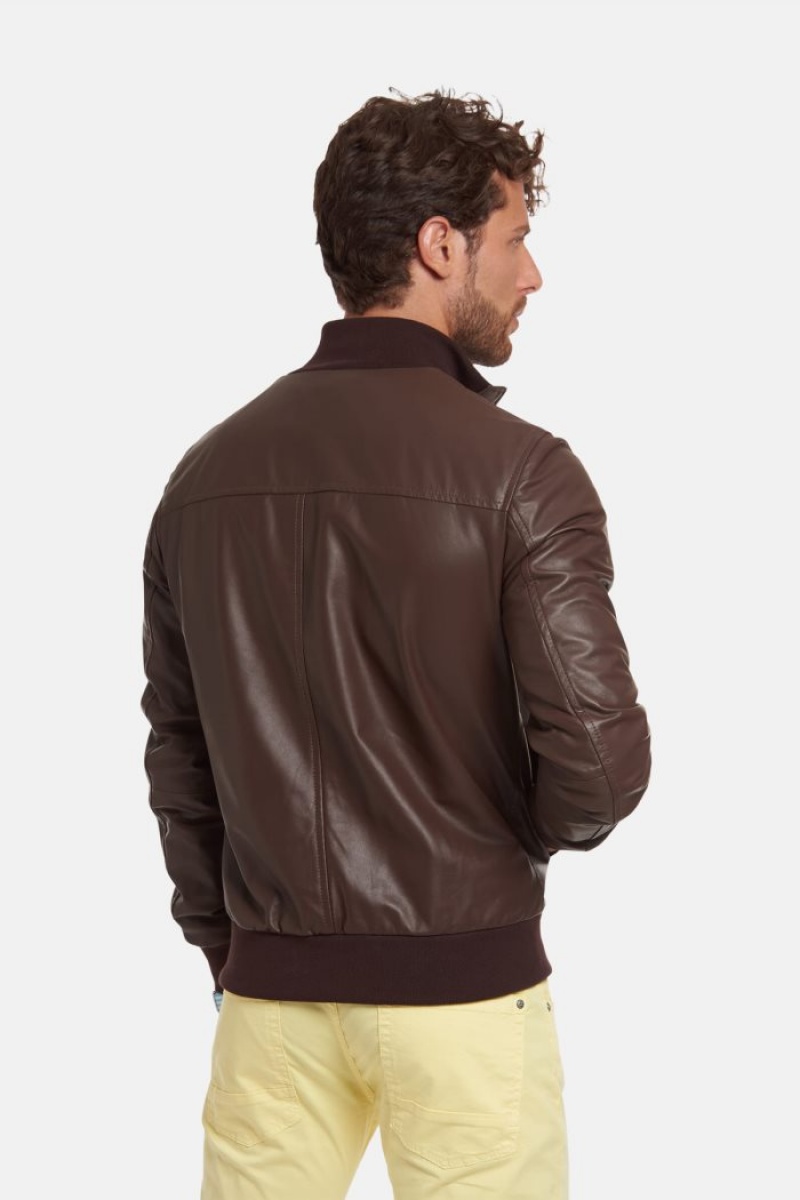 Brown La Martina Regular-fit Leather Men Jackets USA | FOD-3729