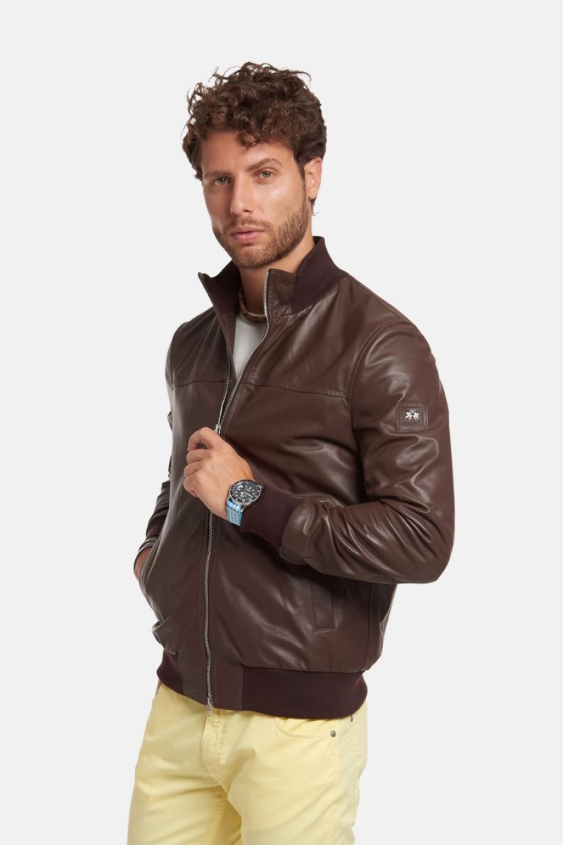 Brown La Martina Regular-fit Leather Men Jackets USA | FOD-3729