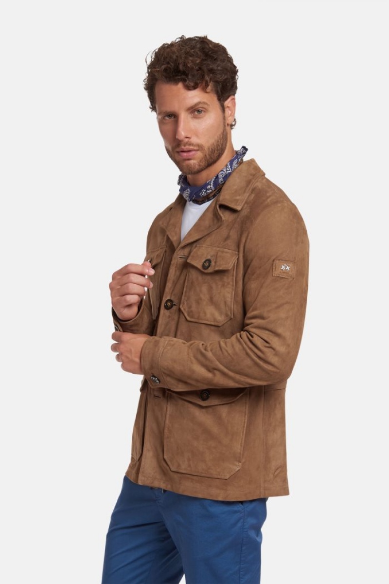 Brown La Martina Regular-fit Suede Men Jackets USA | AQZ-8203