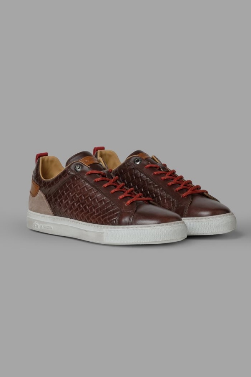 Chocolate Brown La Martina Woven Leather Men Sneakers USA | AXA-3684