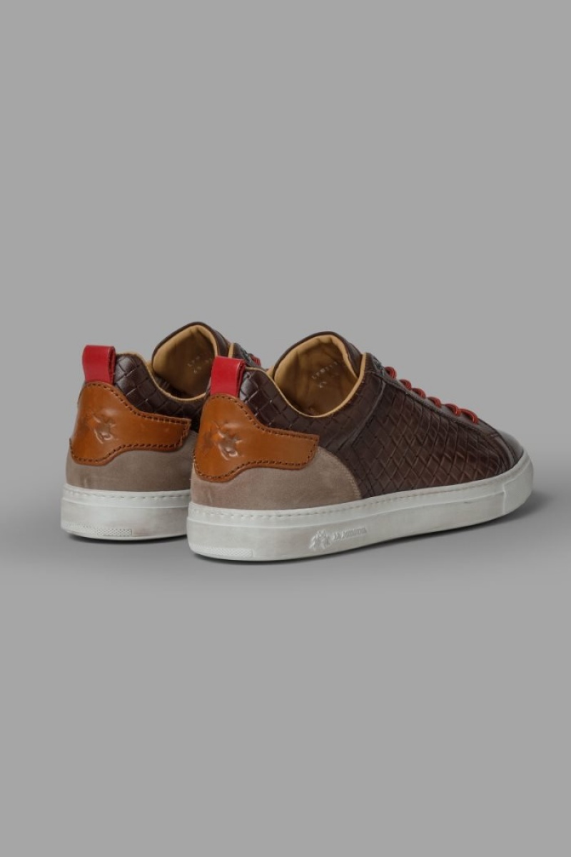 Chocolate Brown La Martina Woven Leather Men Sneakers USA | AXA-3684