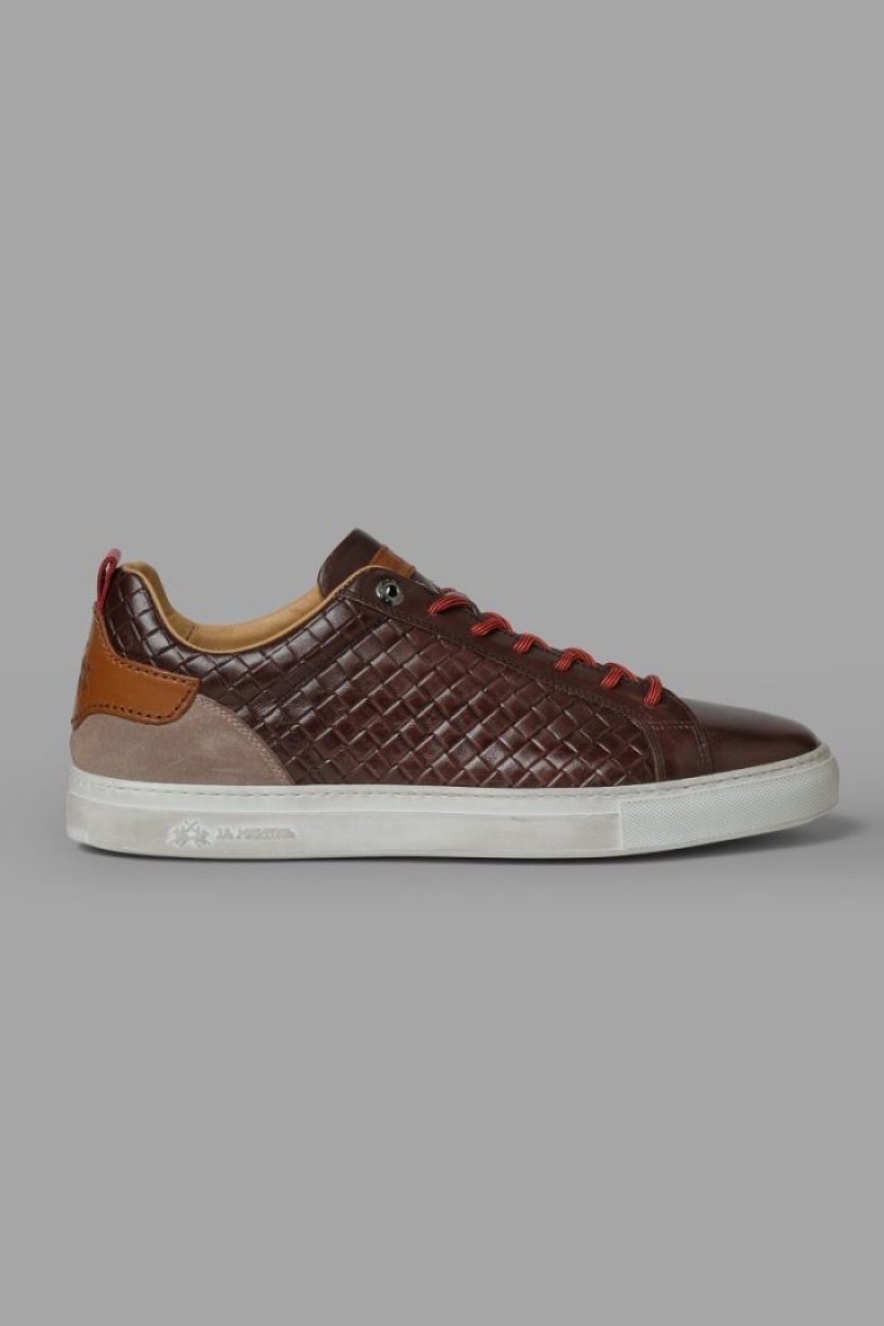 Chocolate Brown La Martina Woven Leather Men Sneakers USA | AXA-3684