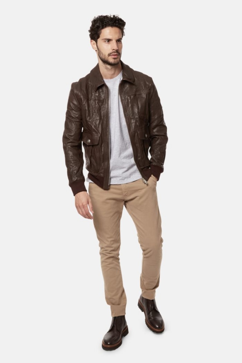 Coffee La Martina Regular-fit Leather Men Jackets USA | QVQ-8709